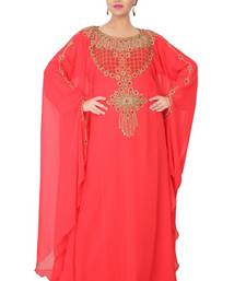 Peach embroidered georgette islamic-kaftans
