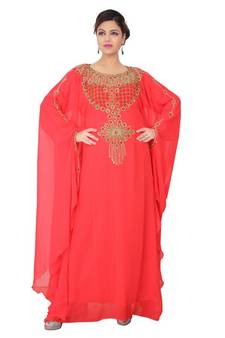Peach embroidered georgette islamic-kaftans