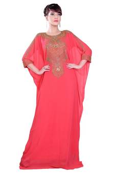 Peach embroidered georgette islamic-kaftans