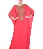 Peach embroidered georgette islamic-kaftans