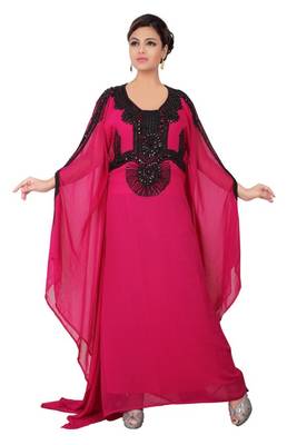 Magenta embroidered georgette islamic-kaftans 8