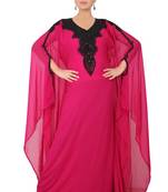 Magenta embroidered georgette islamic-kaftans