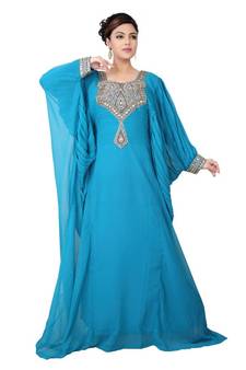 Blue embroidered georgette islamic-kaftans