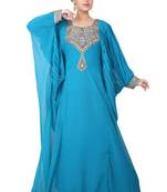 Blue embroidered georgette islamic-kaftans