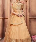 Beige Dori and Sequins Embroidered Semi Stitched Net Lehenga choli for wedding