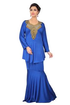 Blue embroidered georgette islamic-kaftans
