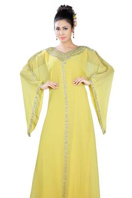 Yellow embroidered georgette islamic-kaftans 2