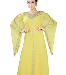 Yellow embroidered georgette islamic-kaftans