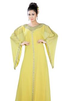 Yellow embroidered georgette islamic-kaftans
