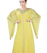 Yellow embroidered georgette islamic-kaftans