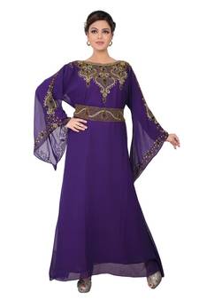Purple embroidered georgette islamic-kaftans