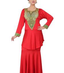 Red embroidered georgette islamic-kaftans