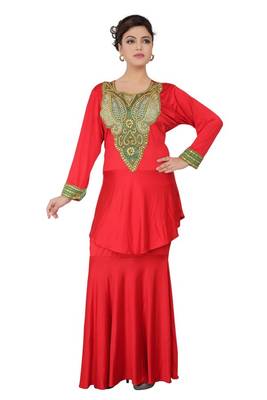 Red embroidered georgette islamic-kaftans 3