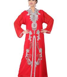 Red embroidered georgette islamic-kaftans