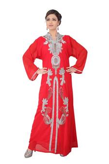 Red embroidered georgette islamic-kaftans