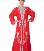 Red embroidered georgette islamic-kaftans
