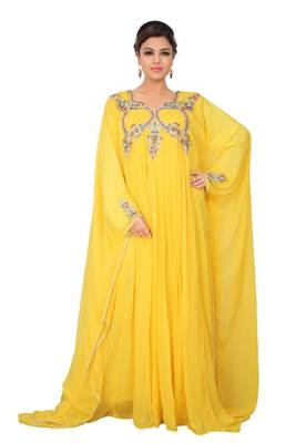 Yellow embroidered georgette islamic-kaftans 2