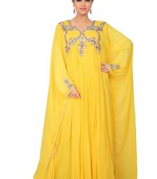 Yellow embroidered georgette islamic-kaftans