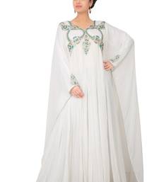 White embroidered georgette islamic-kaftans