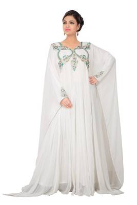 Yellow embroidered georgette islamic-kaftans 1