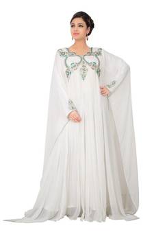 White embroidered georgette islamic-kaftans