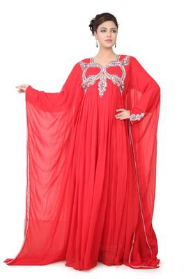 Red embroidered georgette islamic-kaftans 4