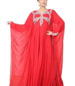 Red embroidered georgette islamic-kaftans