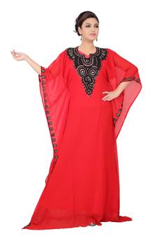 Red embroidered georgette islamic-kaftans