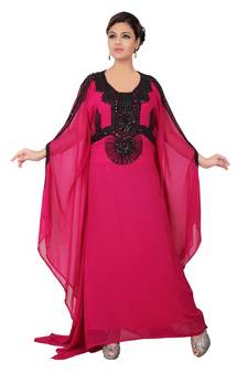 Magenta embroidered georgette islamic-kaftans