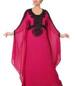 Magenta embroidered georgette islamic-kaftans