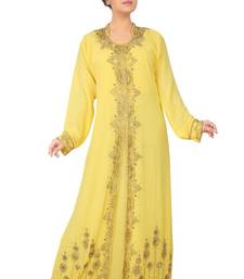 Yellow embroidered georgette islamic-kaftans