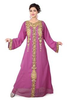 Magenta embroidered georgette islamic-kaftans