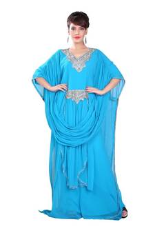 Blue embroidered georgette islamic-kaftans
