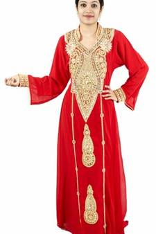 Red embroidered georgette islamic-kaftans