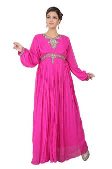 Pink embroidered georgette islamic-kaftans