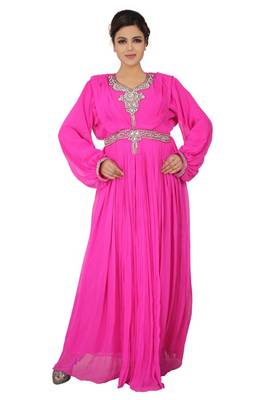 Pink embroidered georgette islamic-kaftans 5
