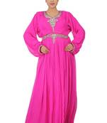 Pink embroidered georgette islamic-kaftans