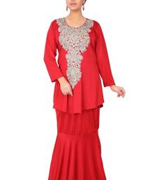 Red embroidered georgette islamic-kaftans