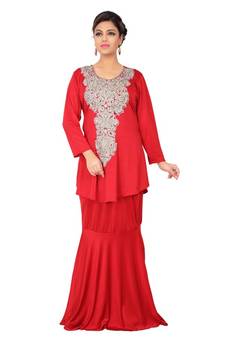 Red embroidered georgette islamic-kaftans