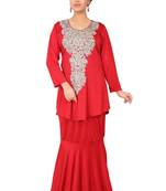 Red embroidered georgette islamic-kaftans