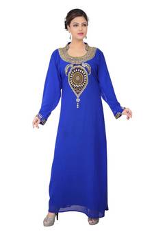 Blue embroidered georgette islamic-kaftans