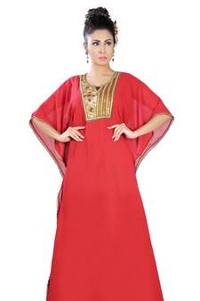 Red embroidered georgette islamic-kaftans