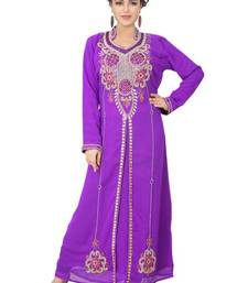 Purple embroidered georgette islamic-kaftans