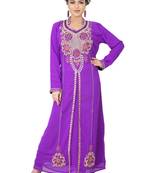 Purple embroidered georgette islamic-kaftans