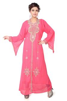 Peach embroidered georgette islamic-kaftans