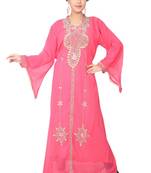 Peach embroidered georgette islamic-kaftans
