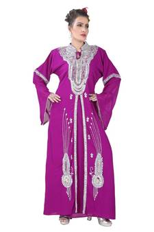 Purple embroidered georgette islamic-kaftans