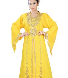 Yellow embroidered georgette islamic-kaftans
