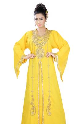 Yellow embroidered georgette islamic-kaftans 7