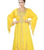 Yellow embroidered georgette islamic-kaftans